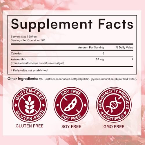 O NATURE . ZIRAN Astaxanthin Kapseln 24 mg – Antioxidans für Augen-, Gelenk- und Hautgesundheit | 4-Monats-Vorrat | 120 Weichkapseln