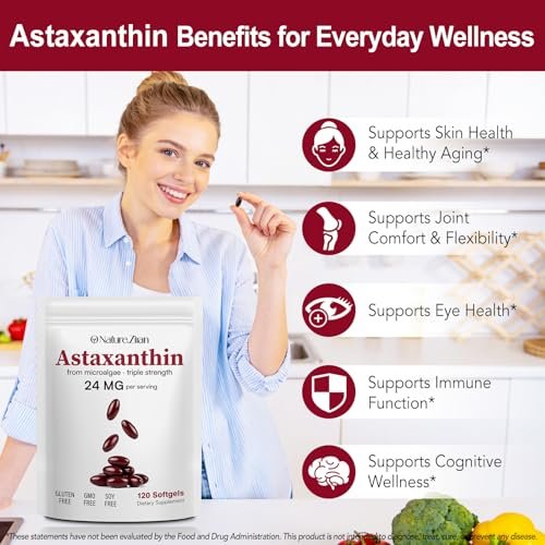 O NATURE . ZIRAN Astaxanthin Kapseln 24 mg – Antioxidans für Augen-, Gelenk- und Hautgesundheit | 4-Monats-Vorrat | 120 Weichkapseln