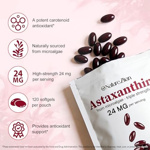 O NATURE . ZIRAN Astaxanthin Kapseln 24 mg – Antioxidans für Augen-, Gelenk- und Hautgesundheit | 4-Monats-Vorrat | 120 Weichkapseln