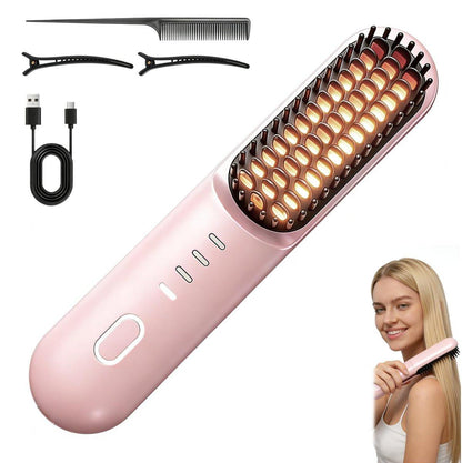 Go Brush Pro für kurzes Haar - 2026 Upgraded Kabellose Haarglättungsbürste, 4 Temperatureinstellungen, Schnelle Hitze, MCH Keramikpflege, 4000mAh Akku, Wiederaufladbar, für frizzfreies Styling (Rosa)