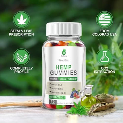 MaxHemp Hanf-Gummis für Schlaf, Schmerzen, Angst, Ruhe & Entspannung - Hochwirksame natürliche Hanföl-Gummis - Natürliche fruchtige Bären-Hanf-Gummis für Erwachsene, vegan - 80 Stück