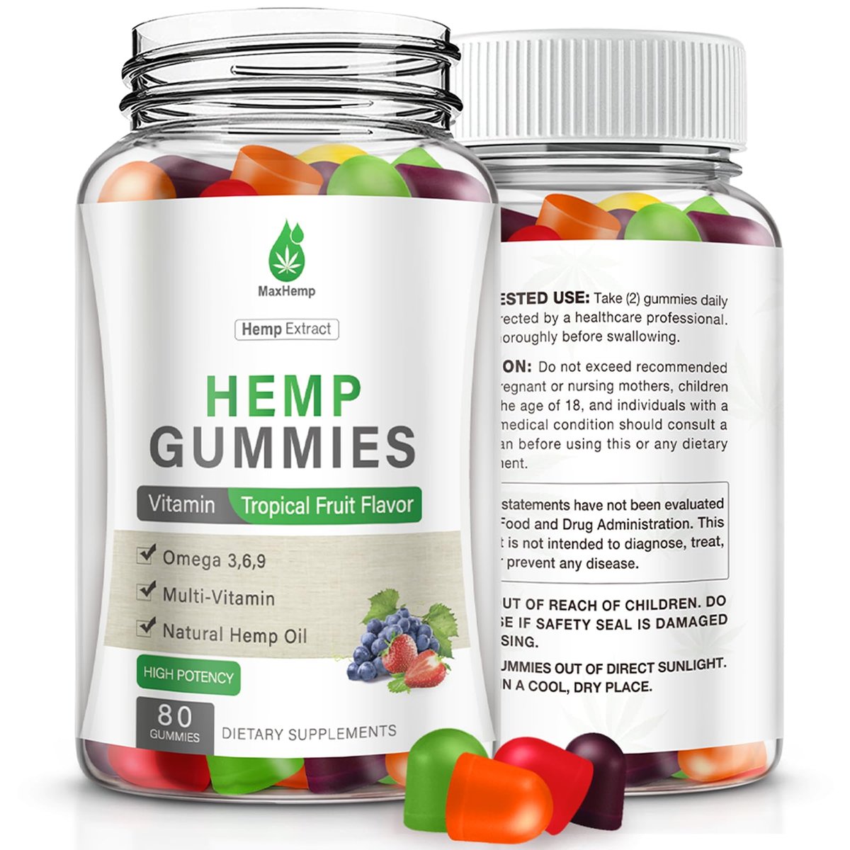 MaxHemp Hanf-Gummis für Schlaf, Schmerzen, Angst, Ruhe & Entspannung - Hochwirksame natürliche Hanföl-Gummis - Natürliche fruchtige Bären-Hanf-Gummis für Erwachsene, vegan - 80 Stück