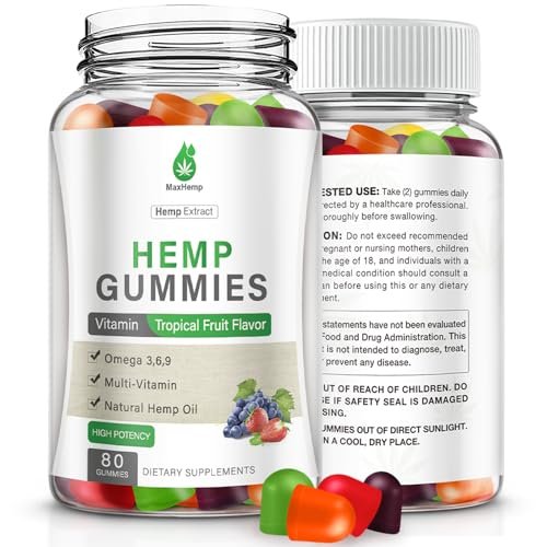 MaxHemp Hanf-Gummis für Schlaf, Schmerzen, Angst, Ruhe & Entspannung - Hochwirksame natürliche Hanföl-Gummis - Natürliche fruchtige Bären-Hanf-Gummis für Erwachsene, vegan - 80 Stück