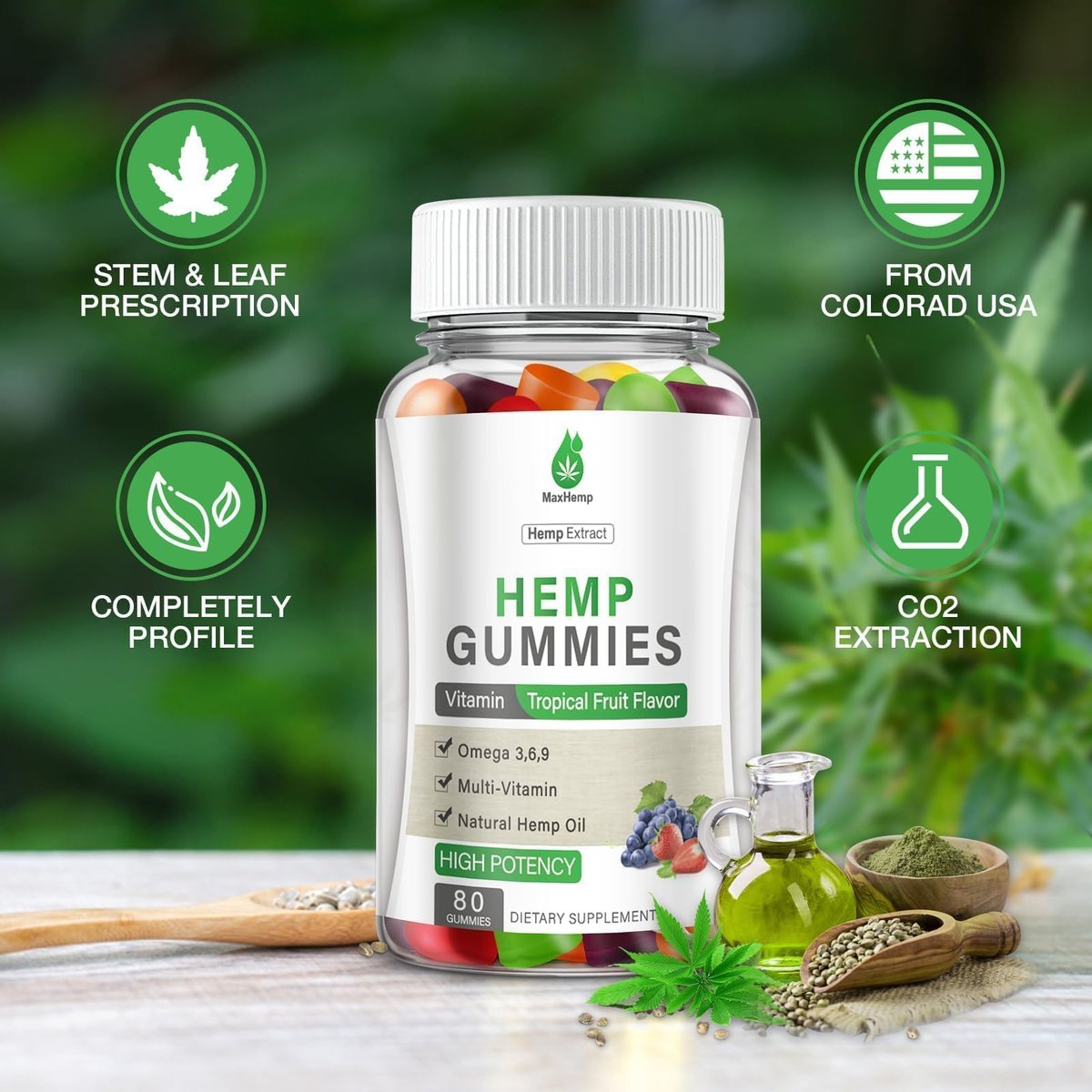 MaxHemp Hanf-Gummis für Schlaf, Schmerzen, Angst, Ruhe & Entspannung - Hochwirksame natürliche Hanföl-Gummis - Natürliche fruchtige Bären-Hanf-Gummis für Erwachsene, vegan - 80 Stück