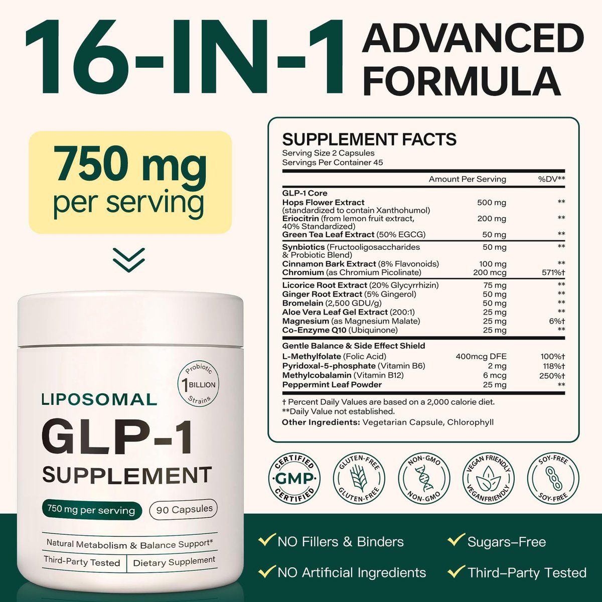 Bivinke GLP-1 Supplement Support – 90 Kapseln für metabolisches Gleichgewicht und Fitnessziele