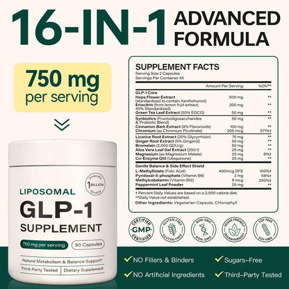 Bivinke GLP-1 Supplement Support – 90 Kapseln für metabolisches Gleichgewicht und Fitnessziele