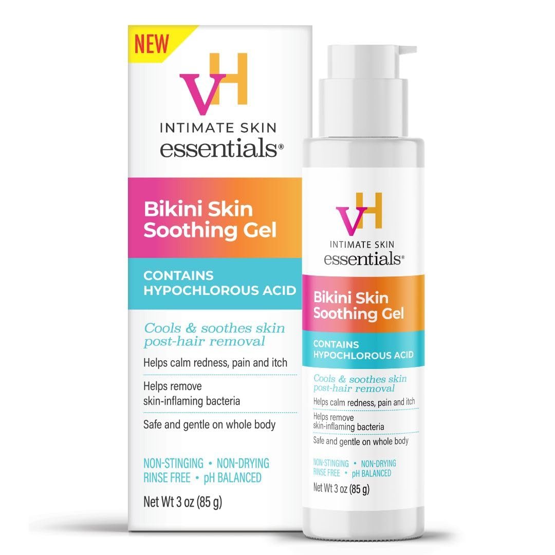 vH essentials Bikini Skin Soothing Gel mit Hypochloriger Säure 85 g – Kühlt & beruhigt die Haut nach der Haarentfernung – Lindert Rötungen, Schmerzen, Juckreiz und Reizungen durch Rasierpickel