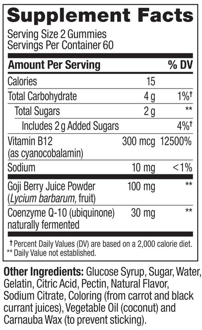 OLLY Daily Energy Gummy – Koffeinfreie Zellenergie mit Vitamin B12, CoQ10 & Goji-Beere, Tropical Passion Geschmack, 60 Tage Vorrat (120 Stück)
