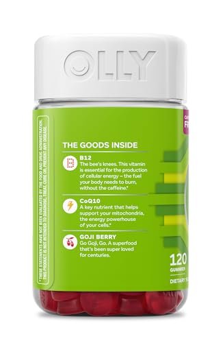 OLLY Daily Energy Gummy – Koffeinfreie Zellenergie mit Vitamin B12, CoQ10 & Goji-Beere, Tropical Passion Geschmack, 60 Tage Vorrat (120 Stück)