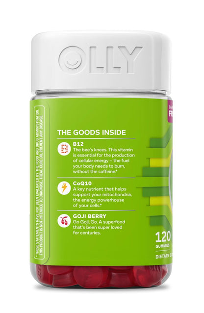 OLLY Daily Energy Gummy – Koffeinfreie Zellenergie mit Vitamin B12, CoQ10 & Goji-Beere, Tropical Passion Geschmack, 60 Tage Vorrat (120 Stück)