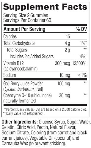 OLLY Daily Energy Gummy – Koffeinfreie Zellenergie mit Vitamin B12, CoQ10 & Goji-Beere, Tropical Passion Geschmack, 60 Tage Vorrat (120 Stück)