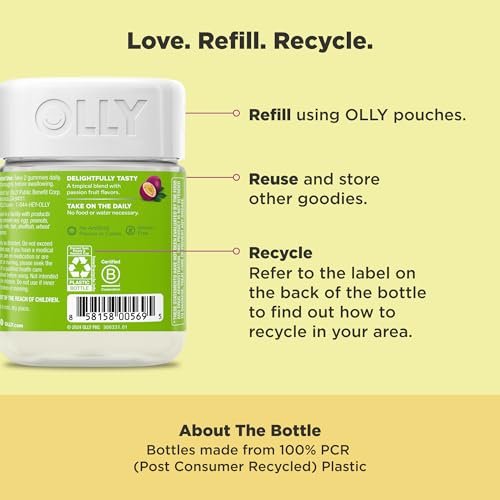 OLLY Daily Energy Gummy – Koffeinfreie Zellenergie mit Vitamin B12, CoQ10 & Goji-Beere, Tropical Passion Geschmack, 60 Tage Vorrat (120 Stück)