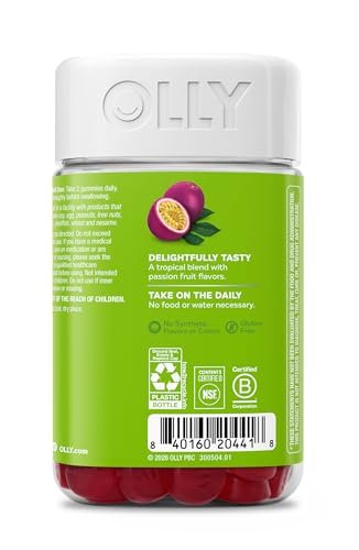 OLLY Daily Energy Gummy – Koffeinfreie Zellenergie mit Vitamin B12, CoQ10 & Goji-Beere, Tropical Passion Geschmack, 60 Tage Vorrat (120 Stück)