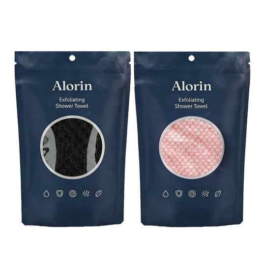2er-Pack Alorin Peeling-Duschhandtuch – Sanftes & effektives Körperpeeling, schnell trocknend, 40 Zoll (Schwarz + Pink)
