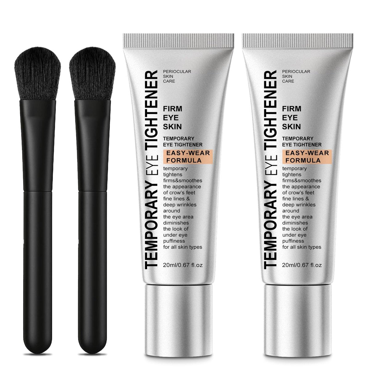 Perfection Eye Tightener Cream – Sofort straffende Augencreme gegen Schwellungen, Fältchen & Falten, leichte Formel für alle Hauttypen, 2er-Set mit 2 Pinseln, Silber