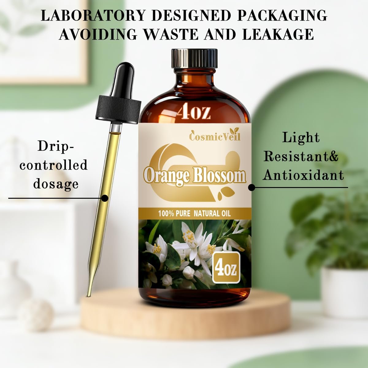 Orangenblüten-Ätherisches Öl für Aroma-Diffuser, Luftbefeuchter, Raumduft, Reinigung, Körperpflege, Massage, Yoga, DIY-Kerzen, DIY-Seife – CosmicVeil (Orangenblüte, 118 ml)