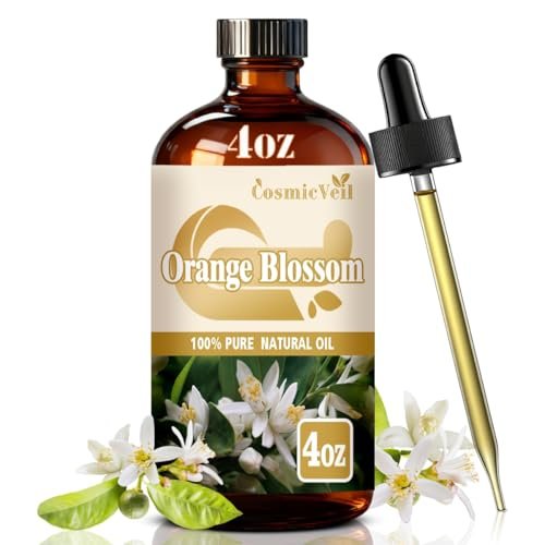 Orangenblüten-Ätherisches Öl für Aroma-Diffuser, Luftbefeuchter, Raumduft, Reinigung, Körperpflege, Massage, Yoga, DIY-Kerzen, DIY-Seife – CosmicVeil (Orangenblüte, 118 ml)