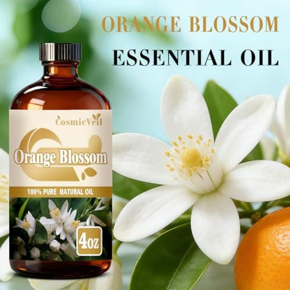 Orangenblüten-Ätherisches Öl für Aroma-Diffuser, Luftbefeuchter, Raumduft, Reinigung, Körperpflege, Massage, Yoga, DIY-Kerzen, DIY-Seife – CosmicVeil (Orangenblüte, 118 ml)