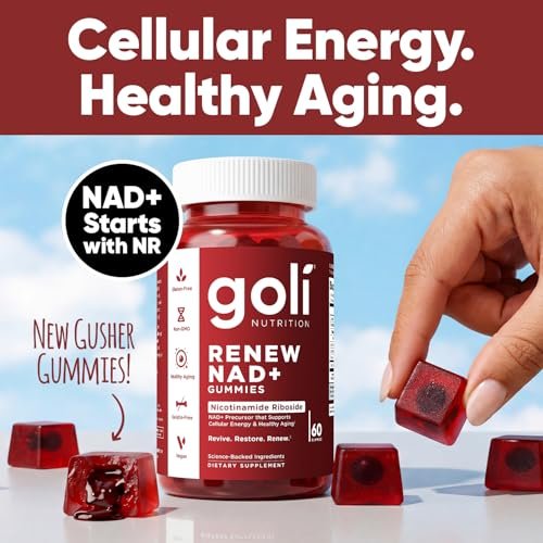 Goli World’s First Renew NAD+ 60 Gummis – Nicotinamid-Ribosid (NR) – Zelluläre Energie & Unterstützung für gesundes Altern – Vegan, Non-GMO, Gelatinefrei