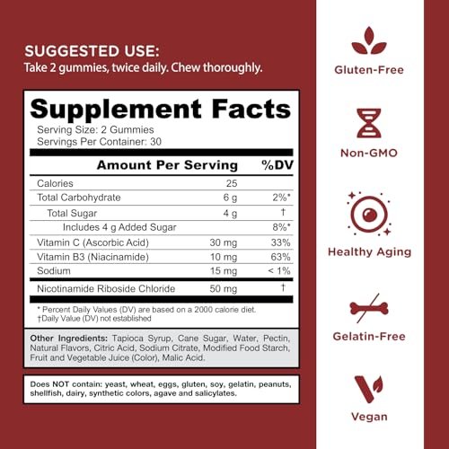 Goli World’s First Renew NAD+ 60 Gummis – Nicotinamid-Ribosid (NR) – Zelluläre Energie & Unterstützung für gesundes Altern – Vegan, Non-GMO, Gelatinefrei