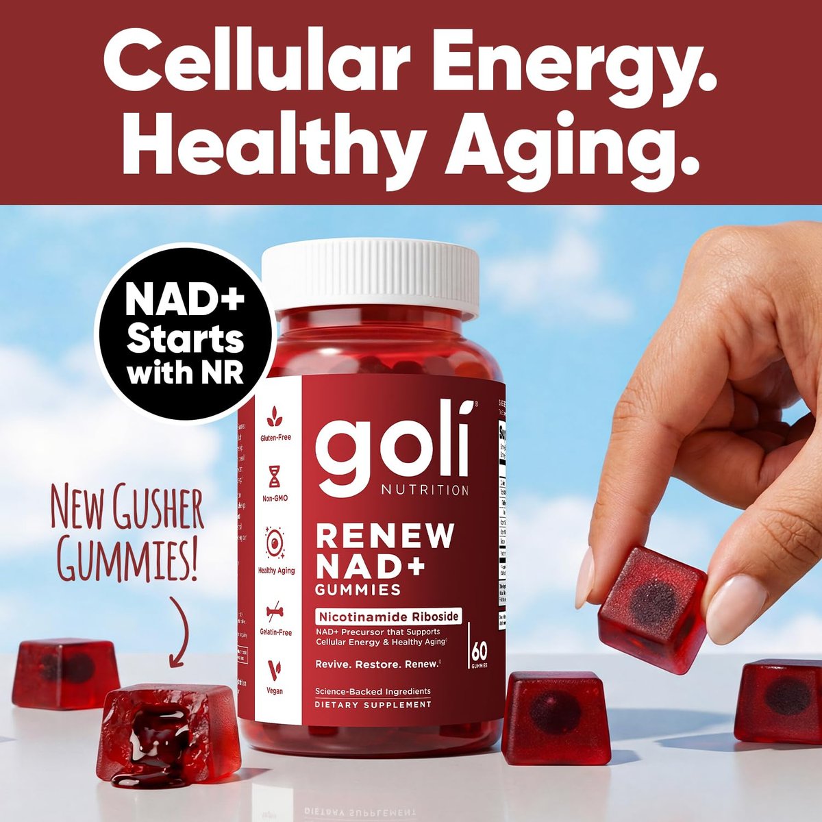 Goli World’s First Renew NAD+ 60 Gummis – Nicotinamid-Ribosid (NR) – Zelluläre Energie & Unterstützung für gesundes Altern – Vegan, Non-GMO, Gelatinefrei