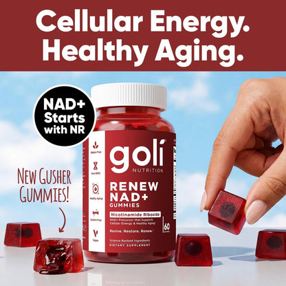 Goli World’s First Renew NAD+ 60 Gummis – Nicotinamid-Ribosid (NR) – Zelluläre Energie & Unterstützung für gesundes Altern – Vegan, Non-GMO, Gelatinefrei