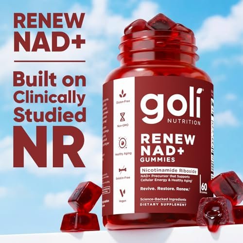 Goli World’s First Renew NAD+ 60 Gummis – Nicotinamid-Ribosid (NR) – Zelluläre Energie & Unterstützung für gesundes Altern – Vegan, Non-GMO, Gelatinefrei