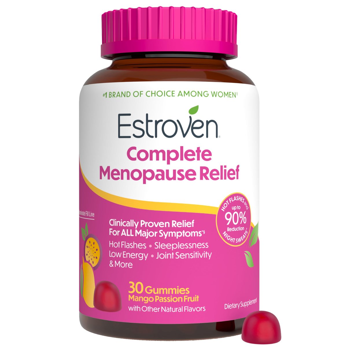 Estroven® Complete Menopause Relief Gummies für Frauen – Mango-Passionsfrucht-Geschmack, 30 Stück, hormonfrei und ohne Medikamente, tägliches Nahrungsergänzungsmittel gegen Hitzewallungen und Nachtschweiß
