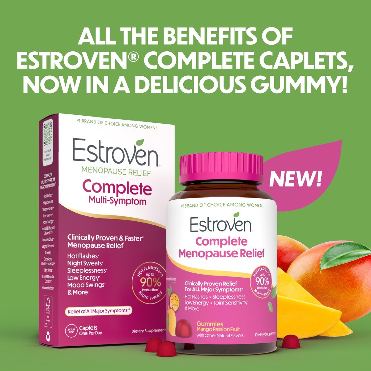 Estroven® Complete Menopause Relief Gummies für Frauen – Mango-Passionsfrucht-Geschmack, 30 Stück, hormonfrei und ohne Medikamente, tägliches Nahrungsergänzungsmittel gegen Hitzewallungen und Nachtschweiß