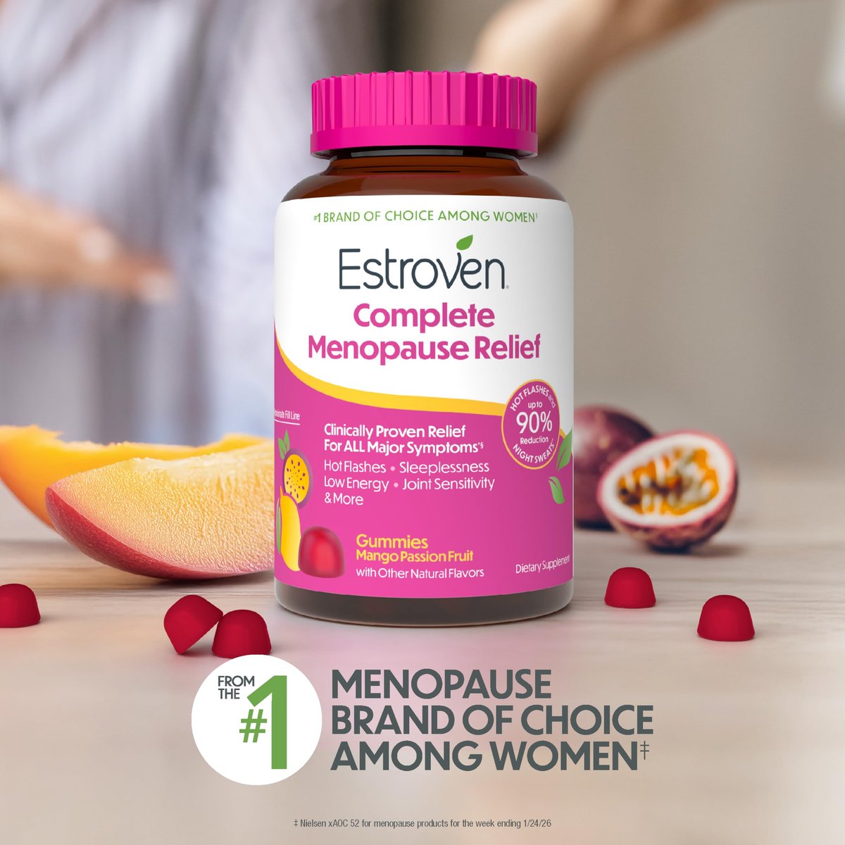 Estroven® Complete Menopause Relief Gummies für Frauen – Mango-Passionsfrucht-Geschmack, 30 Stück, hormonfrei und ohne Medikamente, tägliches Nahrungsergänzungsmittel gegen Hitzewallungen und Nachtschweiß