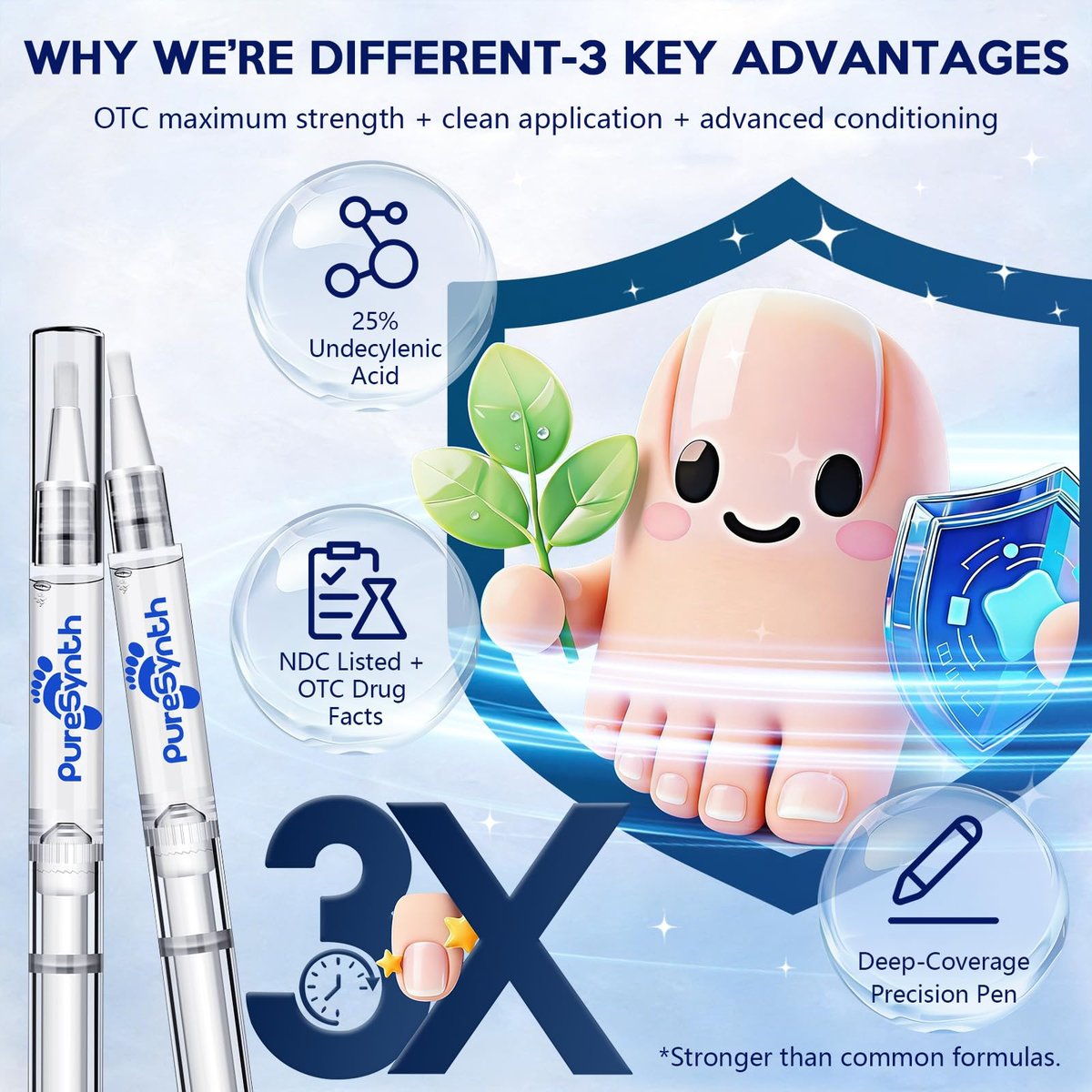 Extra Starkes Nagelpilz-Reparatur-Pen (OTC Maximalstärke), 25% Undecylensäure + Aloe & Vitamin E, für dicke gelb verfärbte Nägel, 12 ml (0,41 fl oz) Gesamt, 4er-Pack, Designed in USA