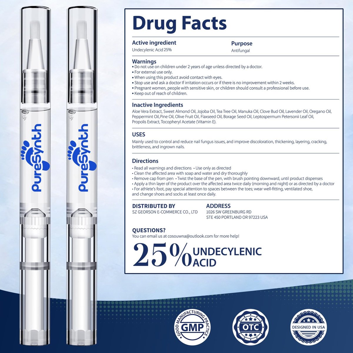 Extra Starkes Nagelpilz-Reparatur-Pen (OTC Maximalstärke), 25% Undecylensäure + Aloe & Vitamin E, für dicke gelb verfärbte Nägel, 12 ml (0,41 fl oz) Gesamt, 4er-Pack, Designed in USA