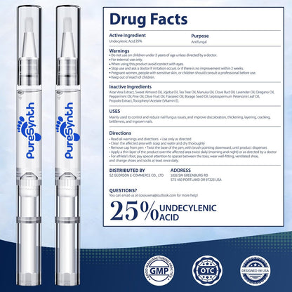 Extra Starkes Nagelpilz-Reparatur-Pen (OTC Maximalstärke), 25% Undecylensäure + Aloe & Vitamin E, für dicke gelb verfärbte Nägel, 12 ml (0,41 fl oz) Gesamt, 4er-Pack, Designed in USA