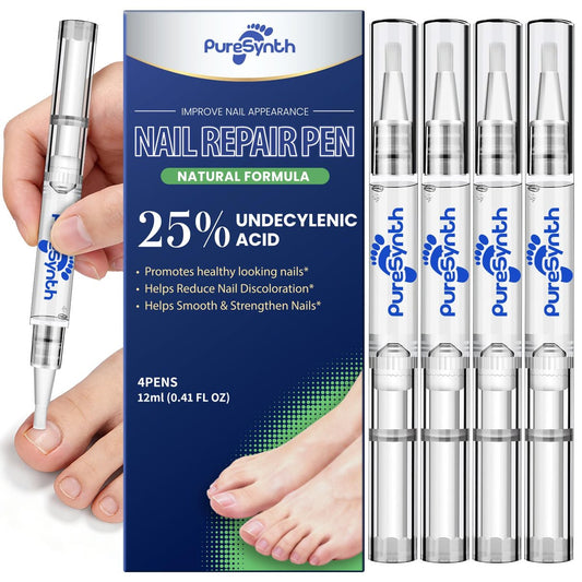Extra Starkes Nagelpilz-Reparatur-Pen (OTC Maximalstärke), 25% Undecylensäure + Aloe & Vitamin E, für dicke gelb verfärbte Nägel, 12 ml (0,41 fl oz) Gesamt, 4er-Pack, Designed in USA