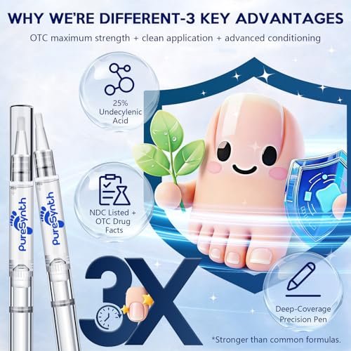 Extra Starkes Nagelpilz-Reparatur-Pen (OTC Maximalstärke), 25% Undecylensäure + Aloe & Vitamin E, für dicke gelb verfärbte Nägel, 12 ml (0,41 fl oz) Gesamt, 4er-Pack, Designed in USA