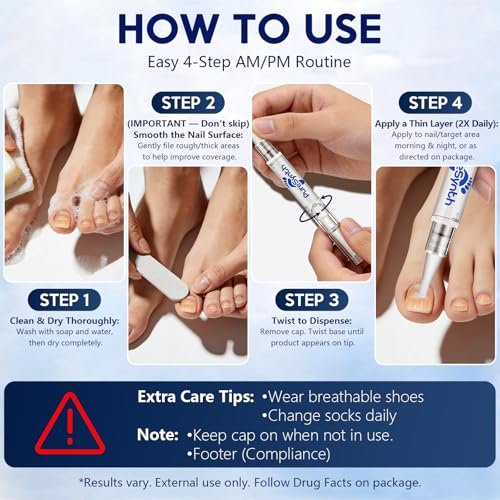 Extra Starkes Nagelpilz-Reparatur-Pen (OTC Maximalstärke), 25% Undecylensäure + Aloe & Vitamin E, für dicke gelb verfärbte Nägel, 12 ml (0,41 fl oz) Gesamt, 4er-Pack, Designed in USA