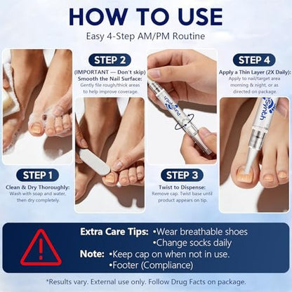 Extra Starkes Nagelpilz-Reparatur-Pen (OTC Maximalstärke), 25% Undecylensäure + Aloe & Vitamin E, für dicke gelb verfärbte Nägel, 12 ml (0,41 fl oz) Gesamt, 4er-Pack, Designed in USA
