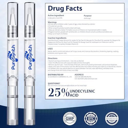 Extra Starkes Nagelpilz-Reparatur-Pen (OTC Maximalstärke), 25% Undecylensäure + Aloe & Vitamin E, für dicke gelb verfärbte Nägel, 12 ml (0,41 fl oz) Gesamt, 4er-Pack, Designed in USA