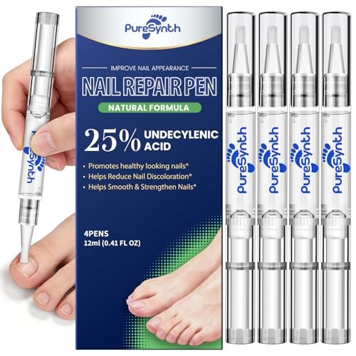 Extra Starkes Nagelpilz-Reparatur-Pen (OTC Maximalstärke), 25% Undecylensäure + Aloe & Vitamin E, für dicke gelb verfärbte Nägel, 12 ml (0,41 fl oz) Gesamt, 4er-Pack, Designed in USA