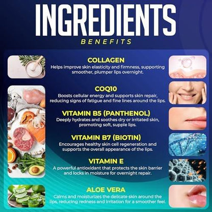 LipLocked 30er-Pack Kollagen-Lippenmasken – Pflegende Lippenmasken mit Aloe Vera, CoQ10, Vitamin B5, B7 & E – Anti-Falten & Anti-Aging Behandlung für weiche, glatte Lippen im Schlaf