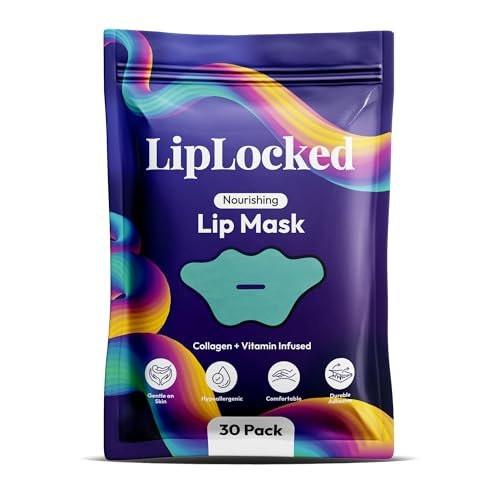 LipLocked 30er-Pack Kollagen-Lippenmasken – Pflegende Lippenmasken mit Aloe Vera, CoQ10, Vitamin B5, B7 & E – Anti-Falten & Anti-Aging Behandlung für weiche, glatte Lippen im Schlaf