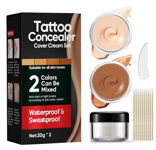 EXVITAMIN Tattoo Abdeck Make-up wasserfest – 2-Farben professionelles Hautconcealer-Set, langanhaltende Camouflage für Körperunreinheiten und Flecken, natürlicher unsichtbarer Finish