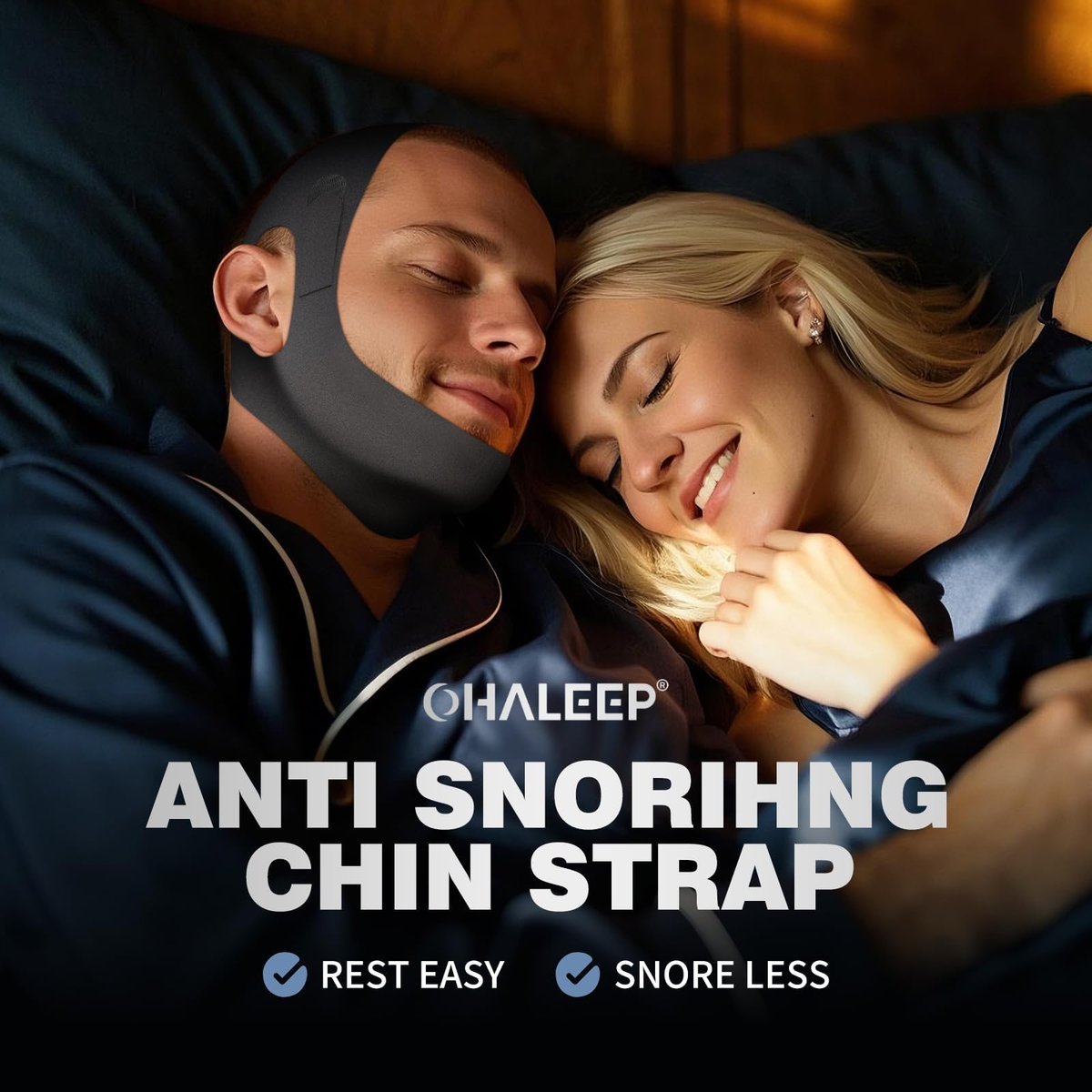 OHELEEP Anti-Schnarch-Kinnriemen für CPAP-Benutzer, verstellbarer Schnarchstopper, bequeme Anti-Schnarch-Lösung, atmungsaktiv und wiederverwendbar, Schwarz, M