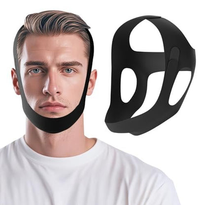 OHELEEP Anti-Schnarch-Kinnriemen für CPAP-Benutzer, verstellbarer Schnarchstopper, bequeme Anti-Schnarch-Lösung, atmungsaktiv und wiederverwendbar, Schwarz, M