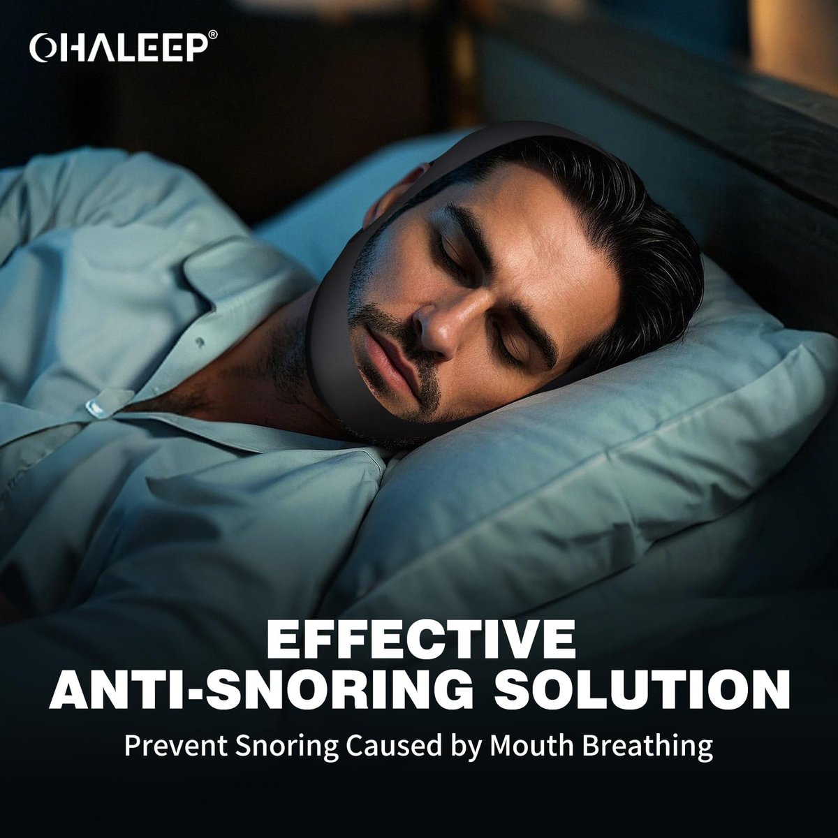 OHELEEP Anti-Schnarch-Kinnriemen für CPAP-Benutzer, verstellbarer Schnarchstopper, bequeme Anti-Schnarch-Lösung, atmungsaktiv und wiederverwendbar, Schwarz, M