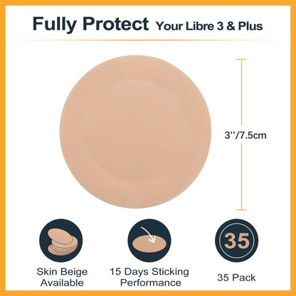 35er-Pack Libre 3 Sensor Covers Wasserfest – Libre 3 Plus CGM Haftpflaster Hautfreundlich Hypoallergen & Latexfrei Überpatch, Einhand-Abreißlasche, Beige