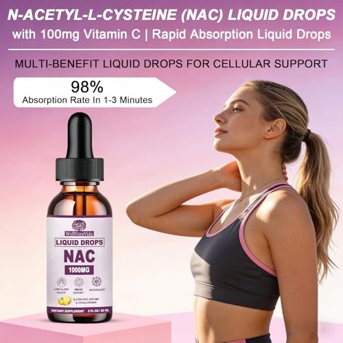 NAC Supplement N-Acetyl Cystein 1000mg, Liposomale NAC Tropfen mit Vitamin C für Antioxidans, Leber- & Nieren-Detox*, Unterstützt Atemwegs- & Immungesundheit, Schnellere Absorption als Pulver Gummibärchen丨Milchzucker- & Sojafrei