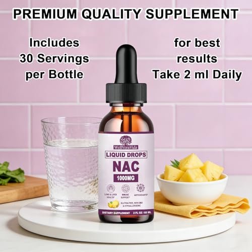 NAC Supplement N-Acetyl Cystein 1000mg, Liposomale NAC Tropfen mit Vitamin C für Antioxidans, Leber- & Nieren-Detox*, Unterstützt Atemwegs- & Immungesundheit, Schnellere Absorption als Pulver Gummibärchen丨Milchzucker- & Sojafrei