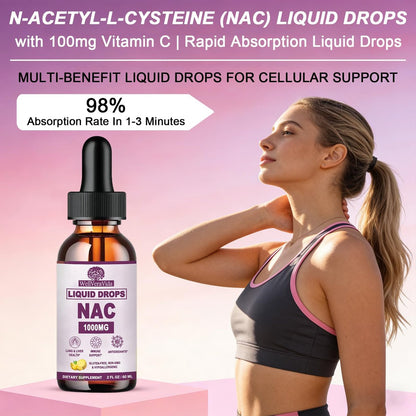 NAC Supplement N-Acetyl Cystein 1000mg, Liposomale NAC Tropfen mit Vitamin C für Antioxidans, Leber- & Nieren-Detox*, Unterstützt Atemwegs- & Immungesundheit, Schnellere Absorption als Pulver Gummibärchen丨Milchzucker- & Sojafrei