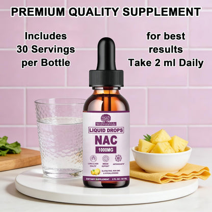 NAC Supplement N-Acetyl Cystein 1000mg, Liposomale NAC Tropfen mit Vitamin C für Antioxidans, Leber- & Nieren-Detox*, Unterstützt Atemwegs- & Immungesundheit, Schnellere Absorption als Pulver Gummibärchen丨Milchzucker- & Sojafrei